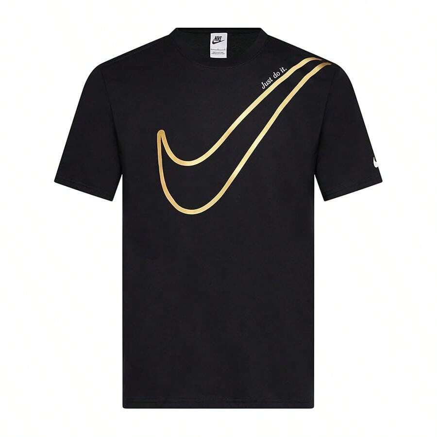 Boyfriend Style Men's Nike T-Shirt Just Do It Large Logo Top Crew Neck - Black - View 1