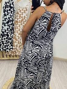 FLORDEMEL Yasmin Mid-Bust Dress With Cutout And Tie At The Back With Ruffle At The Hem - 黑與白 - 查看 2