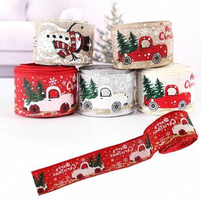 1pc Christmas Decorative Ribbon, Snowman Pattern, Suitable For Christmas Home Decor, DIY Crafts, Gift Wrapping And Holiday Decoration,Christmas