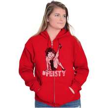 Betty Boop Hashtag Feisty Cute Sassy Zip Hoodie Sweatshirt Women - Red - View 1