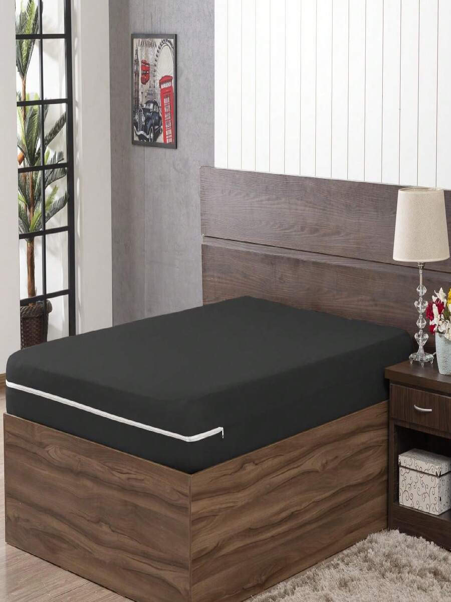 Microfiber Mattress Cover With Zipper, Height 20cm And 30cm - 黑色 - 查看 1