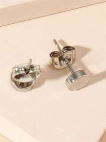 Fashionable and Popular Men Round Stud Earrings Stainless Steel Punk Hip Pop Style for Jewelry Gift and for a Stylish Look - Black - View 3