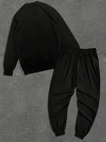 2pcs Casual Print Sweatshirt & Pants Set For Men - Black - View 2