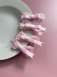 2/4 件套法式芭蕾风格粉色蕾丝蝴蝶结发夹女士刘海侧发饰情人节情人爪夹发夹发夹，女士冬季服装，蝴蝶结，可爱