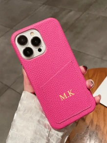 1pc Personalized Initial Custom DIY Name Leather Card Slot Hard Case Compatible With Iphone 16 15 14 Pro Max 11 12 13 X S XR Plus, Great Gift For Valentine's Day, Birthday, Holiday, Men Or Women, Customized Gift, Anniversary, Wedding, Parents (PU Leather, Foil Print)