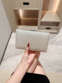 1 件闪亮水钻盒式手拿包晚宴包，奢华闪亮钻石正式派对钱包，优雅新娘婚礼舞蹈手提包，链条斜挎包 - 銀色 - 查看 5