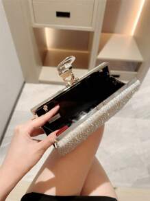 1 件闪亮水钻盒式手拿包晚宴包，奢华闪亮钻石正式派对钱包，优雅新娘婚礼舞蹈手提包，链条斜挎包 - 銀色 - 查看 6