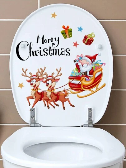 圣诞老人和驯鹿雪橇圣诞浴室贴花 - 为您的圣诞派对装饰增添一些节日气氛！，圣诞节
