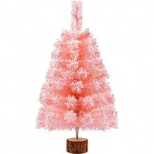 Meching 2Ft Artificial Christmas Tree Pink Tabletop Christmas Tree With Snow Flocked Mini Xmas Pine Tree With Wooden Stand For Indoor Outdoor Holiday Home Decoration Christmas Decorations Room Decor - Pink - View 7