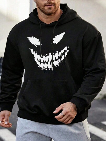 Men's Plus Size Thick Hooded Sweatshirt With Laughter Ghost Face Print