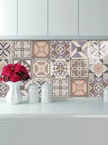 10pcs Bohemian Patterned Vinyl Self-Adhesive Removable Decorative Tile Wall Stickers, Artistic Flower Wall Tile Stickers, Self-Adhesive Creative Mandala-Style Tile Stickers, Peel-And-Stick Tile Splash Guards, Removable Waterproof Self-Adhesive Square Wall Stickers, Suitable For Homes, Kitchens, Living Rooms, Bathrooms, Bedrooms, Cabinets, Offices, And Used For Room Decoration, Home Decoration, And Wall Decoration. - Multicolor - View 8