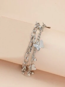 1 pieza Brazalete exclusivo de alta gama con mariposa, bola dorada y borla en capas - Plateado - Ver 3