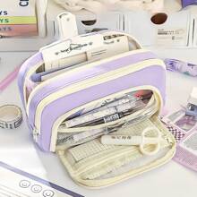 1 Hộp đựng bút chì nhiều màu dung lượng lớn, Túi đựng văn phòng phẩm sinh viên tối giản - Màu tím - Xem 13