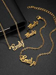 1 Piece Of New DIY Custom Hollow Letter Necklace,  Bracelet, Earring Set, 18k Gold Plated Stainless Steel Jewelry Set, Including High-End Exquisite Gift Box, For Friends, Family, Loved Ones, Father's Day, Holiday Gifts - Gold - View 9