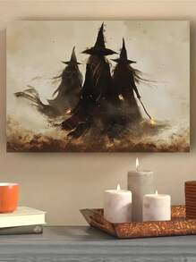 1 bức tranh vải canvas khung gỗ, áp phích trang trí tường hình phù thủy đáng sợ, ba phù thủy cầm ngọn lửa, trang trí nghệ thuật tường cổ điển, thẩm mỹ trang trí phù thủy, trang trí Halloween, phòng ngủ, phòng khách, trang trí tường phòng, quà tặng ngày lễ - Nhiều màu - Xem 3