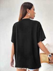 Women's T-Shirt With Skeleton Heart Print - màu đen - Xem 3