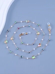 1pc Women's Crystal Plum Blossom & Faux Pearl Anti-Drop Elegant Eyeglasses/Mask Chain, Suitable For Daily Use - Multicolor - View 6