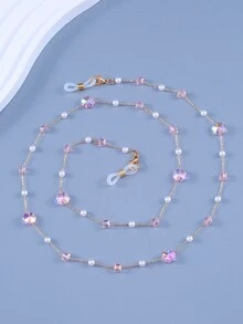 1pc Women's Crystal Plum Blossom & Faux Pearl Anti-Drop Elegant Eyeglasses/Mask Chain, Suitable For Daily Use - Multicolor - View 4