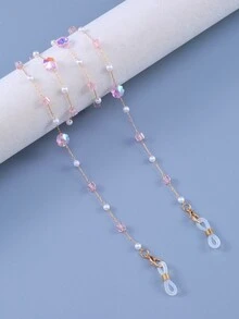 1pc Women's Crystal Plum Blossom & Faux Pearl Anti-Drop Elegant Eyeglasses/Mask Chain, Suitable For Daily Use - Multicolor - View 3