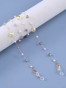 1pc Women's Crystal Plum Blossom & Faux Pearl Anti-Drop Elegant Eyeglasses/Mask Chain, Suitable For Daily Use - Multicolor - View 5