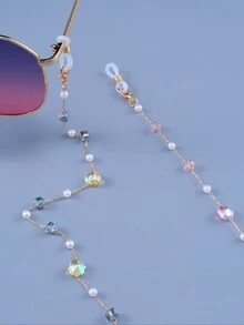1pc Women's Crystal Plum Blossom & Faux Pearl Anti-Drop Elegant Eyeglasses/Mask Chain, Suitable For Daily Use - Multicolor - View 2