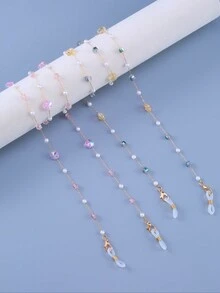1pc Women's Crystal Plum Blossom & Faux Pearl Anti-Drop Elegant Eyeglasses/Mask Chain, Suitable For Daily Use - Multicolor - View 1