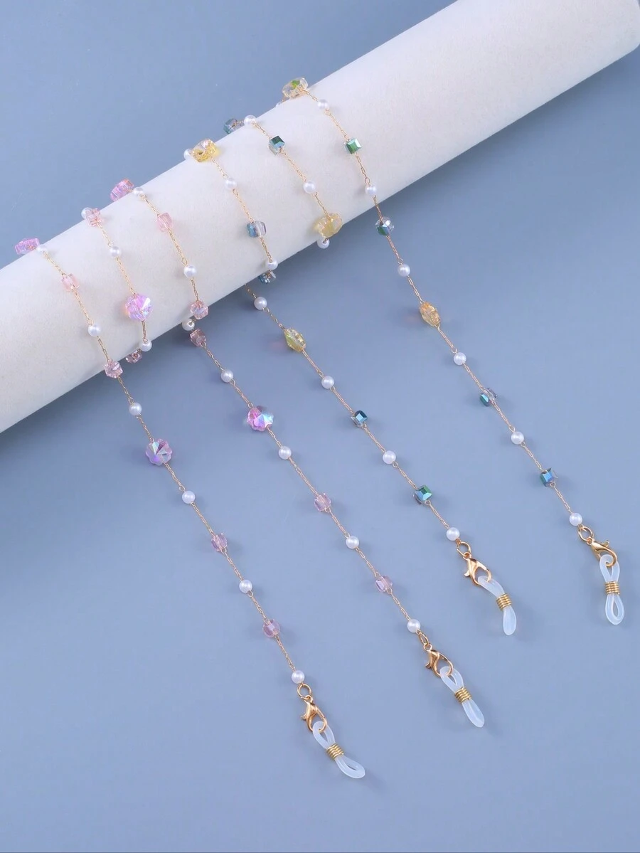 1pc Women's Crystal Plum Blossom & Faux Pearl Anti-Drop Elegant Eyeglasses/Mask Chain, Suitable For Daily Use - Multicolor - View 1