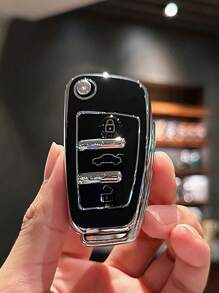 1入TPU材質汽車鑰匙套，折疊式時尚鑰匙保護套，僅適用於奧迪車款 - 黑色 - 查看 14