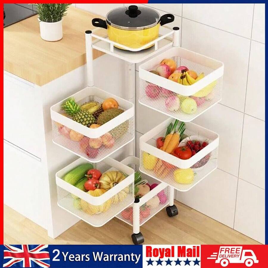 OYAJIA Rotating Storage Shelves Rack,Kitchen Vegetable Storage Trolley,Vegetable Fruit Storage Basket Rack,6 Layer Kitchen Rotating Storage Rack,Vegetable Trolley,Potato Storage,Onion Storage Outdoor Decor - White - View 1