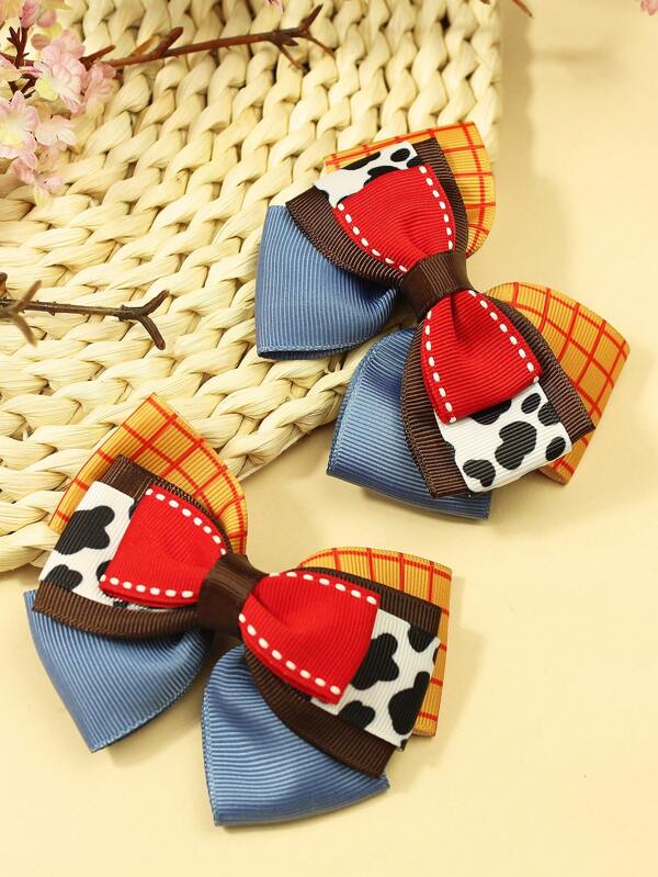 1pc/2pcs Girls Kids Denim Style Multi-Layer Bow Hair Clips