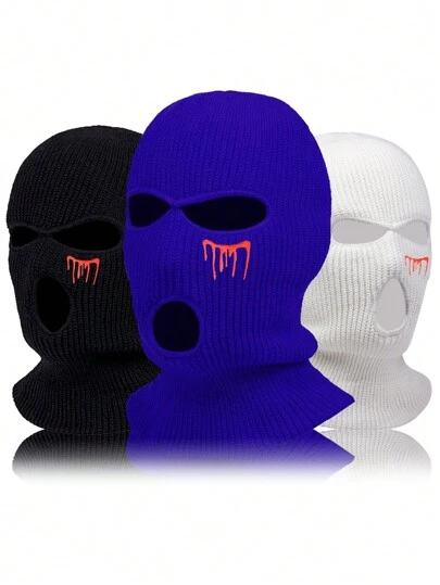 1 件时尚拉法帽 3 孔滑雪面罩刺绣面罩全脸面罩冬帽派对面罩限量刺绣礼品万圣节毛线帽秋季服装