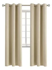 Estelar Textiler Solid Color Single Panel Curtain, Minimalist Polyester Single Panel Blackout Curtain For Bedroom And Living Room - Beige - View 15