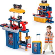 Juego de banco de herramientas de juguete para niños, banco de trabajo para niños pequeños con taladro eléctrico y herramientas realistas, juguete para taller de construcción para niños y niñas de 3 a 6 años, regalo ideal para Navidad, cumpleaños y Año Nuevo - Multicolor - Ver 5