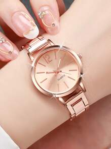 Bộ 2 chiếc/Bộ đồng hồ đeo tay thạch anh thời trang đơn giản có vạch số dành cho nữ kèm dây đeo bằng thép - Nhiều màu - Xem 3