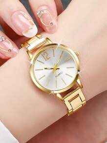 Bộ 2 chiếc/Bộ đồng hồ đeo tay thạch anh thời trang đơn giản có vạch số dành cho nữ kèm dây đeo bằng thép - Nhiều màu - Xem 4