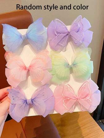 1 件随机颜色和款式蝴蝶结双层发夹，女孩可爱发饰
