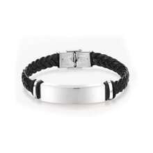 1 件个性化定制文字手链皮革雕刻手链礼物送给男朋友丈夫爸爸伴郎 | 圣诞节、生日、婚礼、周年纪念日、父亲节礼物 - 黑色手鍊鋼色牌 - 查看 12