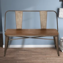 Entryway Bench With Back, Farmhouse Metal Dining Bench, Industrial Mid-Century 3 Person Rustic Spindle Bench, With Wood Seat, Removable Backrest - 棕色 - 查看 2