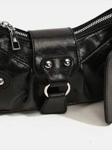 Dedoo 1个Y2K哥特复古铆钉装饰方形点缀女士单肩包，适合日常出行，小众设计，蒸汽朋克，哥特风格，女士包包，酷女孩街头风，完美适用于音乐节、演唱会、摇滚风格，Y2K包包，2000年代时尚风格，哥特朋克风格女士包包 - 黑色 - 查看 6