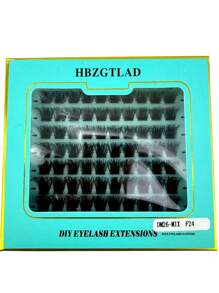 HBZGTLAD 80 件/8 排混合自然蓬松蓝色假睫毛，密集包装 C-D 卷曲长度，3D 蓬松簇用于睫毛延长睫毛簇，睫毛簇，单根睫毛，睫毛，假睫毛 - 黑色 - 查看 6