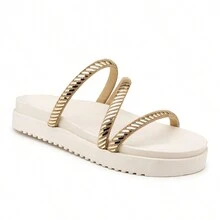 Women's Flat Sandal Shiny Rhinestone Flatform Summer Launch - 白色 - 查看 4