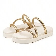 Women's Flat Sandal Shiny Rhinestone Flatform Summer Launch - 白色 - 查看 1
