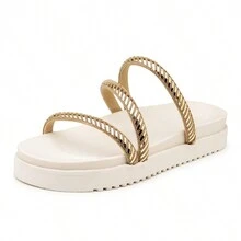 Women's Flat Sandal Shiny Rhinestone Flatform Summer Launch - 白色 - 查看 2