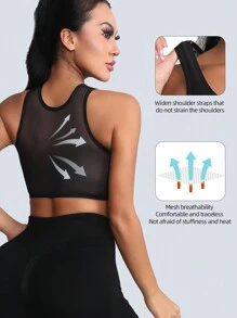 Women Side Button Sports Bras Chest Binder Bra Workout Tops Gym Clothes Women Breast Binder Good Binding Compression Underwear Bra Wireless Bralette Intimates Gym Tank Top Elastic Compression Shirt Active Wear Training Activewear Exercise Corsets Elastic Flat Chest Compression Corsets Shockproof Running - Black - View 2