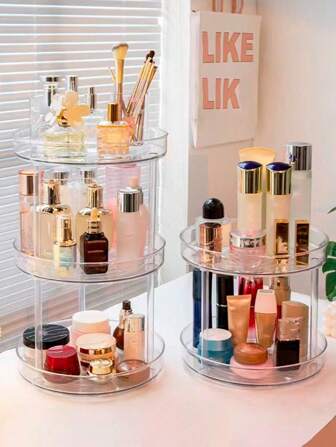 Rotating Multi-Layer Acrylic Makeup Organizer, Transparent Desktop Cosmetics Storage Box, Dressing Table Skincare Products & Perfume Display Tray, Christmas Home Decor, Decor, Christmas, Table Decor Box With Lid, Storage Box Plastic Byoma Skincare, Dressing Table Makeup, Organizers, Boho Vibes, For Holiday Beach, Bathroom Collection, Bedroom Collection, Large Capacity