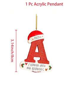 1 pieza Adorno de Navidad de acrílico en forma de letra, Decoración navideña para el árbol de Navidad "Feliz Navidad", Adornos de letra manuscrita del alfabeto de 26 letras para decorar el árbol de Navidad, Regalos de Navidad Feliz Año Nuevo 2025, Navidad - Rojo y blanco - Ver 2