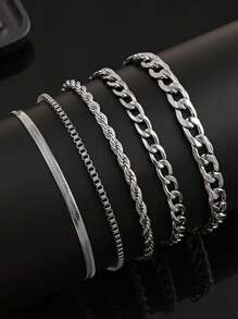 5 pezzi/set Braccialetti in acciaio inossidabile semplici e alla moda per uomo, per uso quotidiano