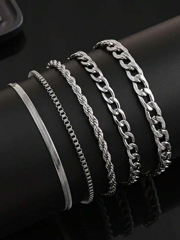 5 pezzi/set Braccialetti in acciaio inossidabile semplici e alla moda per uomo, per uso quotidiano