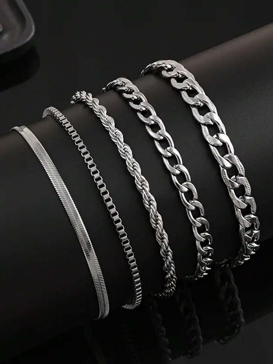 5 pezzi/set Braccialetti in acciaio inossidabile semplici e alla moda per uomo, per uso quotidiano