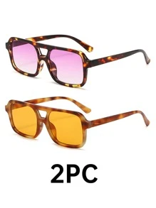 Women's Square Aviator Fashion Fashion Glasses, Retro 70s Double Bridge, Men's Aviator Vintage, Purple Lens - Classic Pilot - View 12